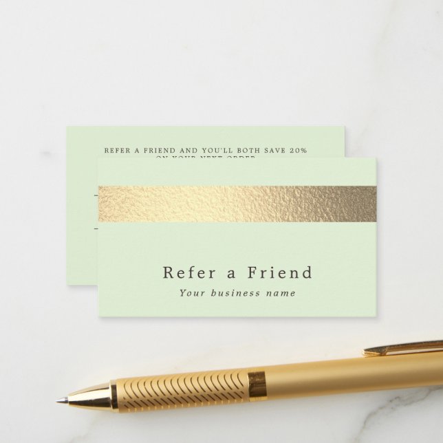 Chic Gold Foil Strip auf Mint Green Empfehlungskar Begleitkarte (Vorderseite/Rückseite Beispiel)