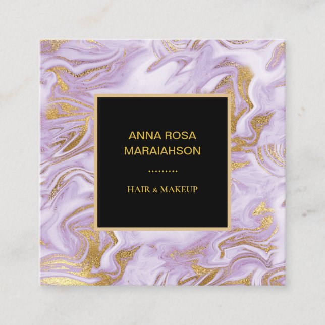 *~* Chic Gold Foil Veins Lavendel Marmor Moderne Quadratische Visitenkarte (Vorderseite)
