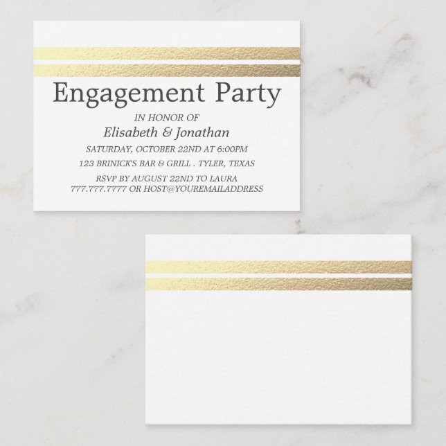 Chic Gold Foods Stripes Engagement Party Ticket (Vorne/Hinten)