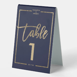 Chic Gold Frame Skript Marine blaue Tischnummer Tischaufsteller