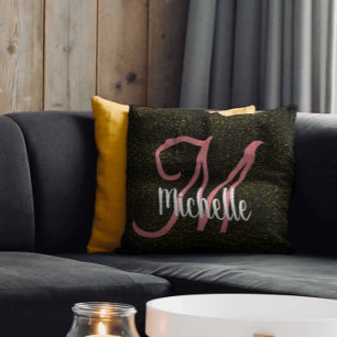 Chic Gold funkelnagelrosa Monogramm Girl einzigart Kissen