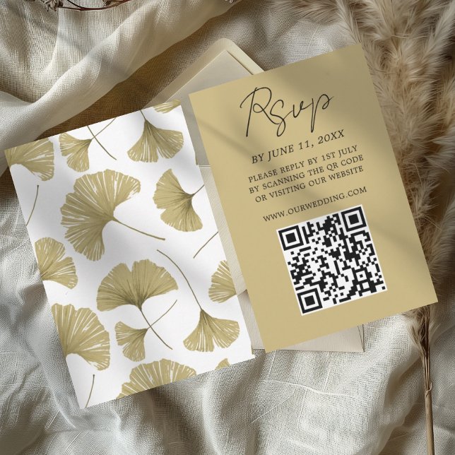 Chic Gold Ginkgo Leaf Wedding RSVP Card Karte (Von Creator hochgeladen)