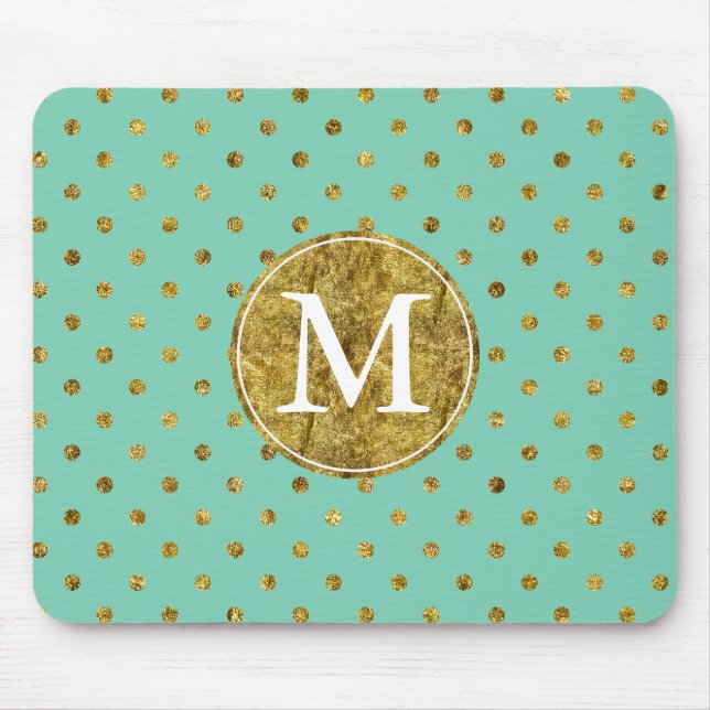 Chic Gold Glam and Mint Dots Monogramm Mousepad (Vorne)
