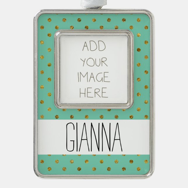 Chic Gold Glam and Mint Dots Rahmen-Ornament Silber (Vorderseite)