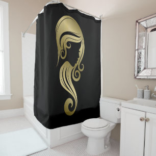 Chic Gold Glam Beauty Girl Haar & Makeup Salon Duschvorhang