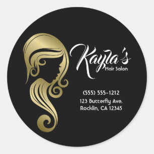 Chic Gold Glam Beauty Girl Haar & Makeup Salon Runder Aufkleber
