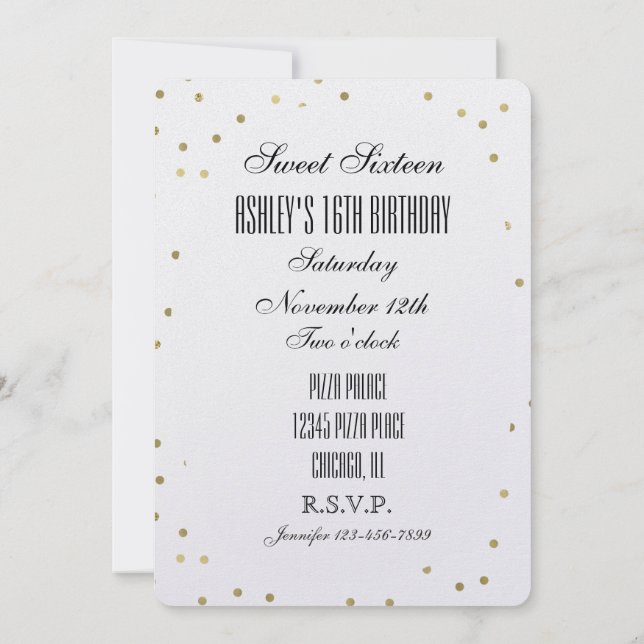 Chic Gold Glam Confetti Dots Sweet 16 Einladung (Rückseite)