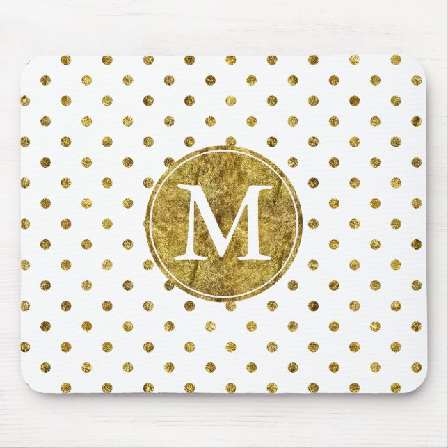 Chic Gold Glam Dots Monogramm Mousepad (Vorne)