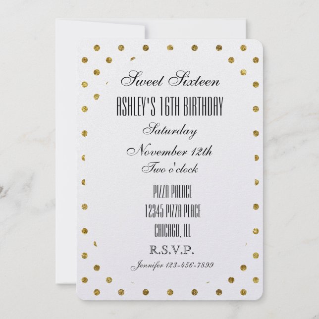 Chic Gold Glam Dots Sweet 16 Einladung (Rückseite)