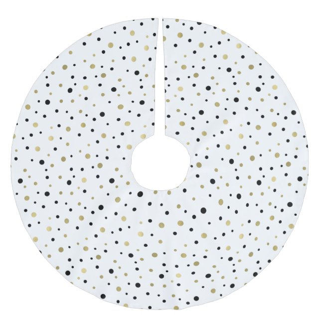 Chic Gold Glam und Black Confetti Punkte Polyester Weihnachtsbaumdecke (Vorderseite)