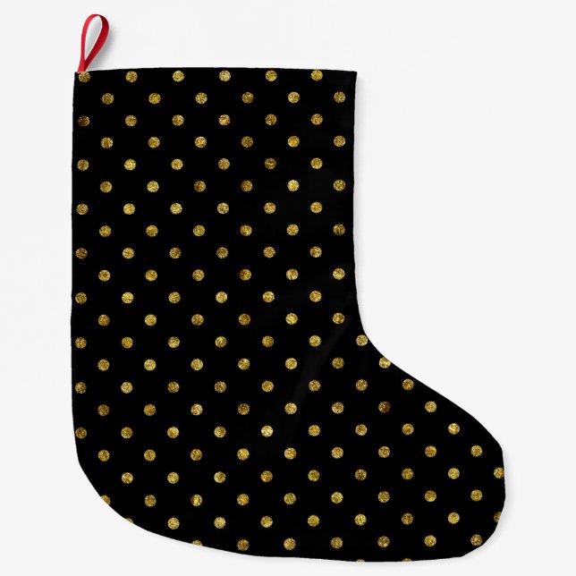 Chic Gold Glam und Black Dots Großer Weihnachtsstrumpf (Vorderseite)