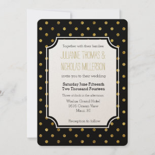 Chic Gold Glam und Black Dots Wedding Einladung