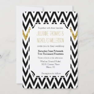 Chic Gold Glam und Black Zickzack Wedding Einladung