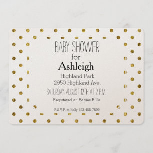 Chic Gold Glam und White Polka Dots Babydusche Einladung