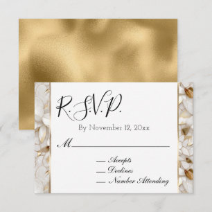 Chic Gold Glam Weiße Lotusblumen RSVP Begleitkarte