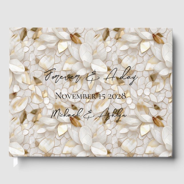 Chic Gold Glam White Lotus Blume Hochzeit Gästebuch (Vorderseite)