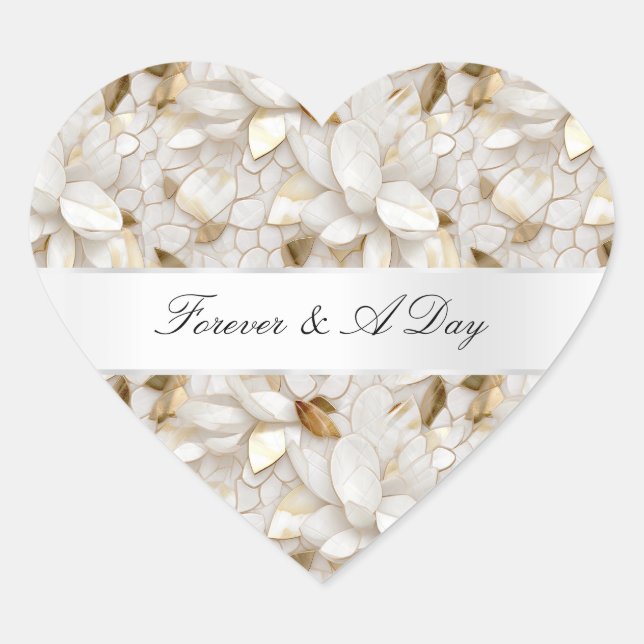 Chic Gold Glam White Lotus Blume Hochzeit Herz-Aufkleber (Vorderseite)