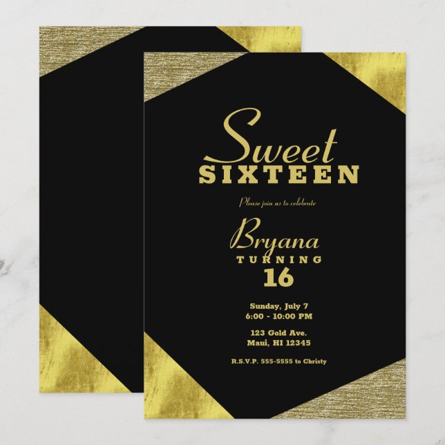 Chic Gold Glamour Geometric Modern Sweet 16 Party Einladung (Vorne/Hinten)