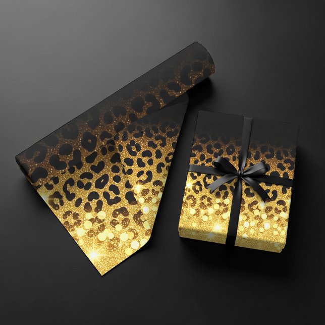 Chic Gold Glitter Leopard Print Pattern Geschenkpapier Set (Von Creator hochgeladen)