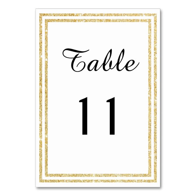 Chic Gold Glittered Trim - Table Card Tischnummer (Vorderseite)