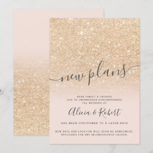 Chic gold glitz rosa verschobene neue Pläne Einladung