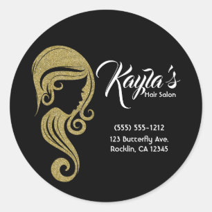 Chic Gold Glitzer Beauty Girl & Makeup Salon Runder Aufkleber