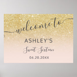 Chic gold Glitzer Begrüßung Rosa Sweet 16 Poster