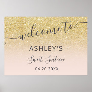 Chic gold Glitzer Begrüßung Rosa Sweet 16 Poster