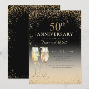 Chic Gold Glitzer Champagne 50 Jahre Jubiläum Einladung
