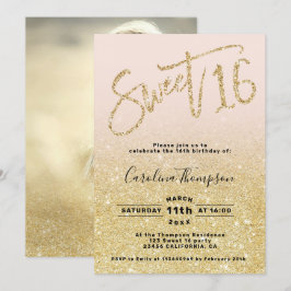 Chic Gold Glitzer Chic Drehbuch Schwarz Sweet 16 F Einladung