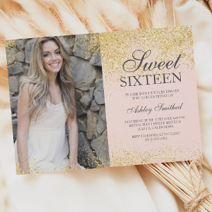 Chic gold Glitzer Chic Rosa Foto Sweet 16 Einladung