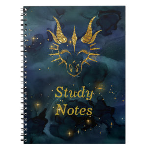 Chic Gold Glitzer Dragon Head & Dark Blue Universe Notizblock