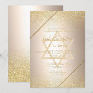 Chic gold Glitzer Drehbuch Metalfolie Bat Mitzvah Einladung