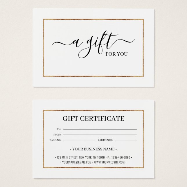 Chic Gold Glitzer Frame Geschenkgutschein (Vorne & Hinten)