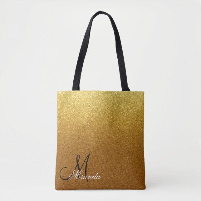 Chic Gold Glitzer Glam Mit Monogramm Tasche (Vorderseite)
