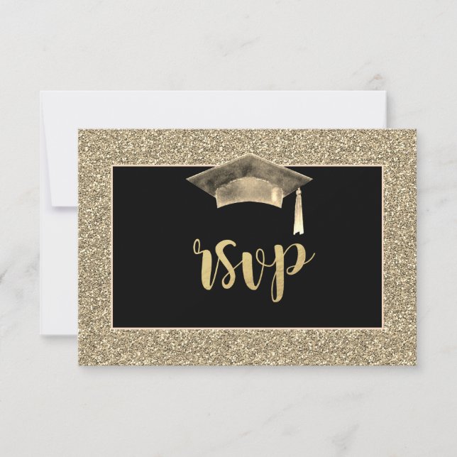 Chic Gold Glitzer Grad Cap Graduation Party UAWG RSVP Karte (Vorderseite)