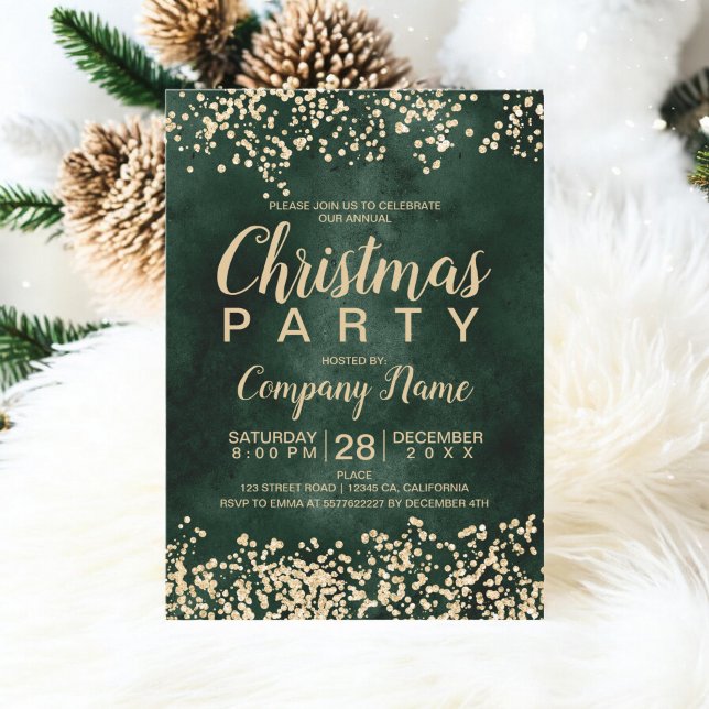 Chic Gold Glitzer Grün Unternehmen Weihnachten Par Einladung (Chic gold glitter green corporate Christmas party Invitation)