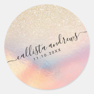 Chic Gold Glitzer Iridescent Holographic Gradient Runder Aufkleber