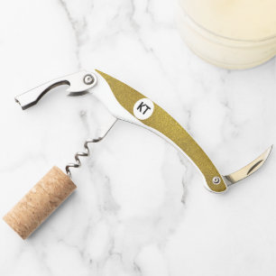 Chic Gold Glitzer-Korkenzieher mit Monogram Kellnermesser