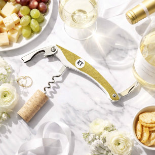 Chic Gold Glitzer-Korkenzieher mit Monogram Kellnermesser