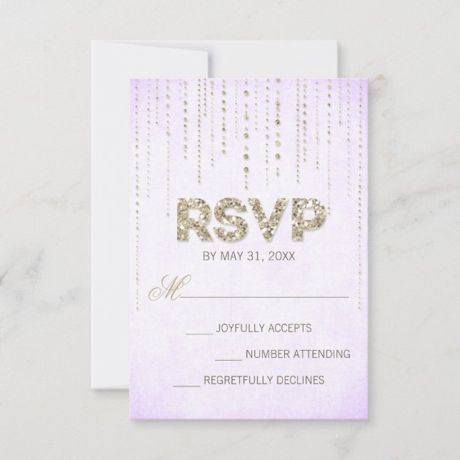 Chic Gold Glitzer & Lila RSVP Karte (Vorderseite)