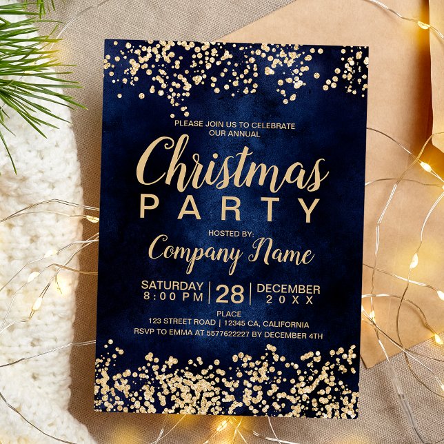 Chic Gold Glitzer Marine Unternehmen Weihnachts-Pa Einladung (Chic gold glitter navy corporate Christmas party Invitation)