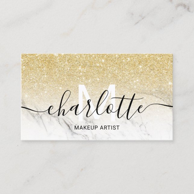 Chic gold Glitzer ombre Marmorname Makeup Logo Visitenkarte (Vorderseite)