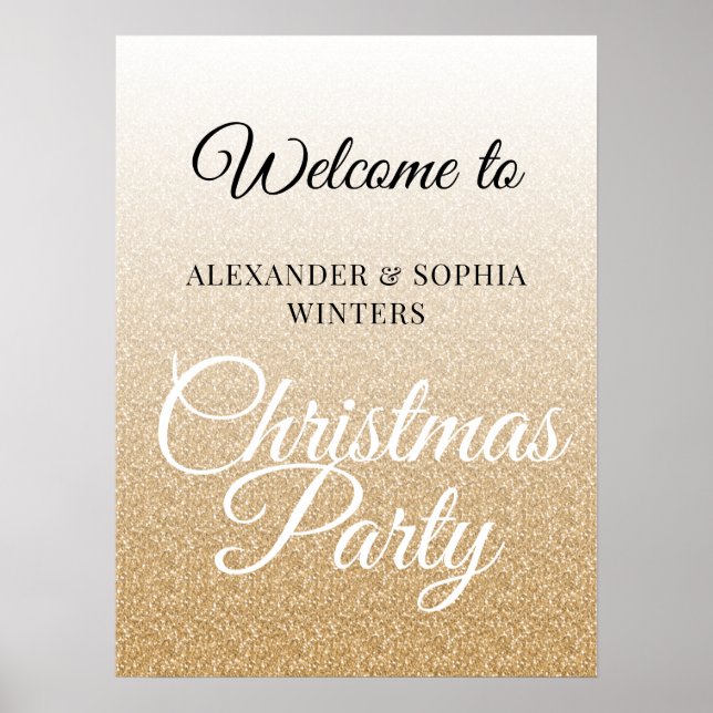 Chic Gold Glitzer Ombre Party Willkommen Poster (Vorne)