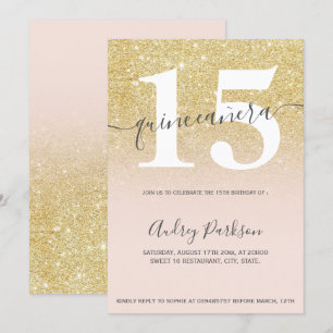 Chic gold Glitzer Rosa gürtnisch Quinceanera Einladung