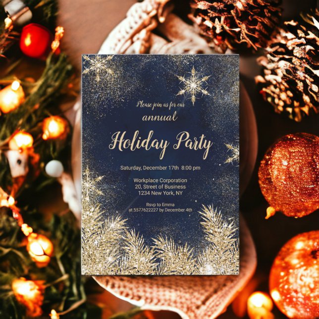 Chic gold Glitzer Schnee Weihnachten Firmenfeierta Einladung (Chic gold glitter snow Christmas corporate holiday Invitation)