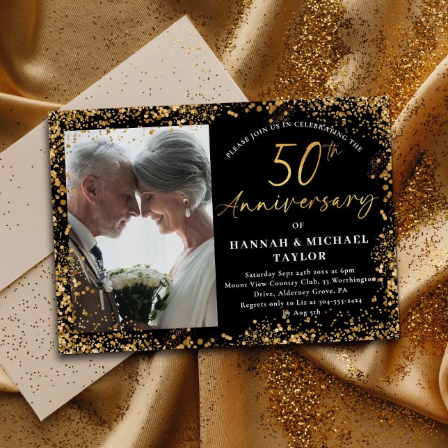 Chic Gold Glitzer Script 50. Hochzeitstag Einladung (Von Creator hochgeladen)