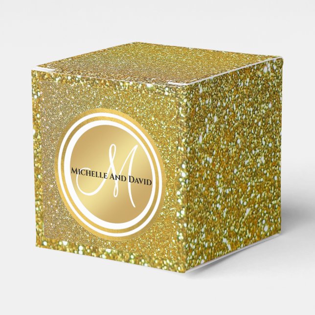 Chic Gold Glitzer Signature Monogram Geschenkschachtel (Vorderseite)