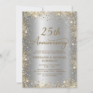 Chic Gold Glitzer Silver 25. Hochzeitstag Einladung