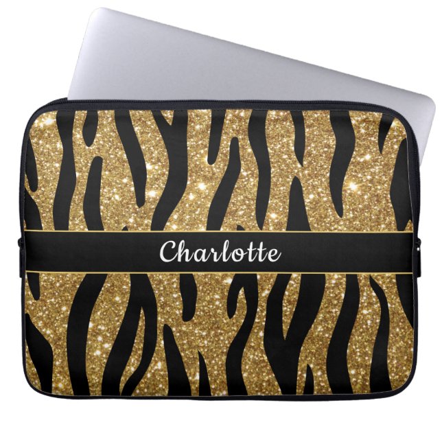 Chic Gold Glitzer Tiger Strip Laptopschutzhülle (Vorderseite)